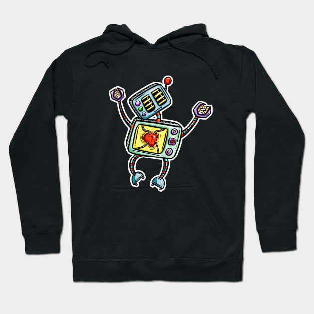 Jumping Cartoon Robot Hoodie by Squeeb Creative